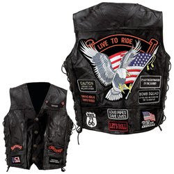 Diamond Plate Rock Design Buffalo Leather Vest with Patches GFVBIK14 - Apparel & Accessories - Fits My Budget