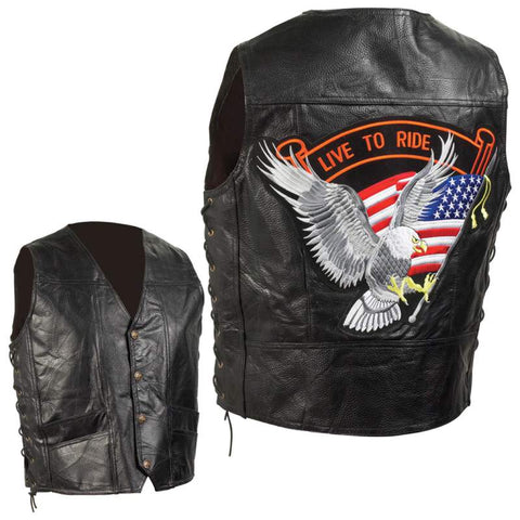 Diamond Plate Hand-Sewn Pebble Grain Genuine Leather Biker Vest GFVEMBPT FREE SHIPPING