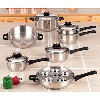 Maxam KT17 Waterless Cookware Set Steam Control 17 piece Stainless Steel Free Shipping - House Home & Office - Fits My Budget