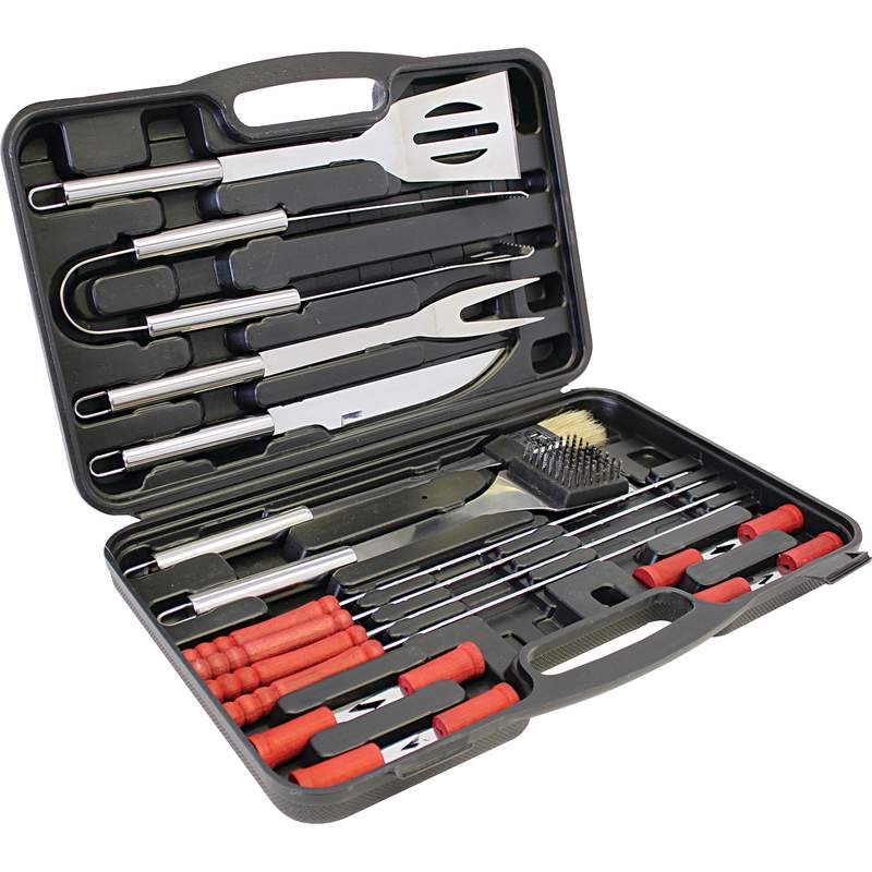 Chefmaster KTBQ192SS 19 piece Stainless Steel Barbeque Tool Set with Carrying Case Free Shipping