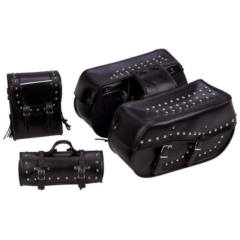 Diamond Plate 4 Piece Heavy-Duty Waterproof PVC Black Motorcycle Luggage Set LUMSDL4 - Luggage & More - Fits My Budget