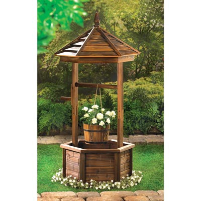 Rustic Wishing Well Natural Wood Garden Flower Planter 10014652 - House Home & Office - Fits My Budget